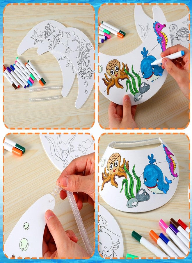 Velmitten 36 Pcs Color Your Own Foam Visors with Marker Pens for Kids Ocean Animals Foam Visors Kids Summer DIY Craft Kit for Children Summer Party Home Activities Fun White - Image 3